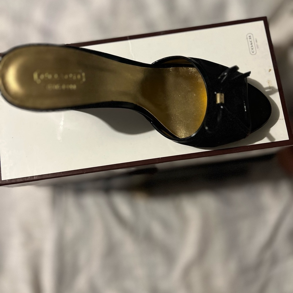 Coach Black Patent Leather Slip-On Heels